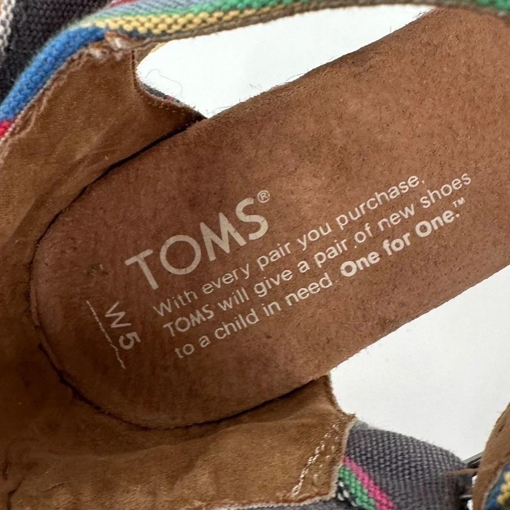 Toms womens size 5 platform wedges multicolored stripe canvas